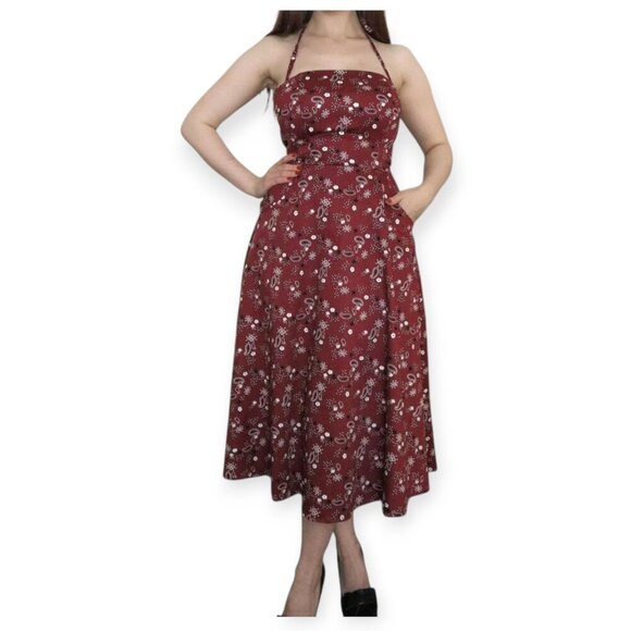 Collectif Burgundy Bandana Halter Dress Size M - Picture 2 of 10